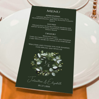 Modern Monogram Eucalyptus Wreath | Dark Green Menu