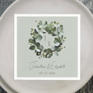 Modern Monogram Eucalyptus Wreath Sage Green Napkin