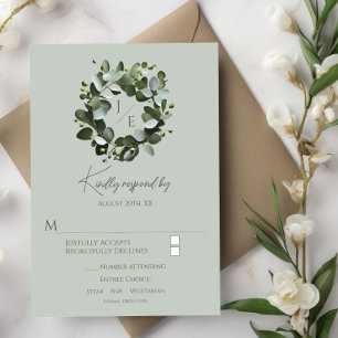 Modern Monogram Eucalyptus Wreath Sage Green RSVP Card
