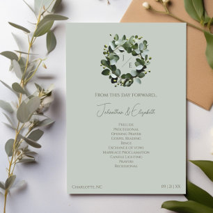 Modern Monogram Eucalyptus Wreath Wedding Sage Program
