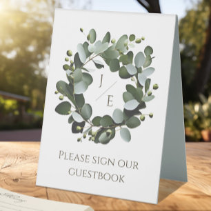 Modern Monogram Eucalyptus Wreath Wedding   White