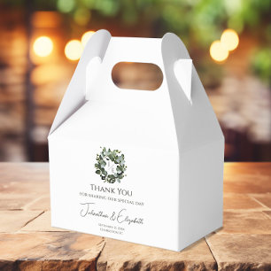 Modern Monogram Eucalyptus Wreath Wedding   White Favour Box