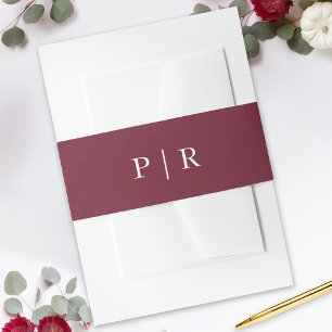Modern Monogram Fall Burgundy Wedding Invitation Belly Band
