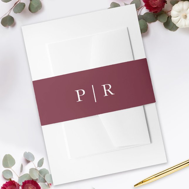 Modern Monogram Fall Burgundy Wedding Invitation Belly Band (Creator Uploaded)