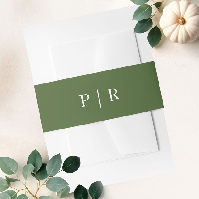 Modern Monogram Fall Green Wedding Invitation Belly Band (Creator Uploaded)