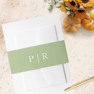 Modern Monogram Fall Green Wedding Invitation Belly Band