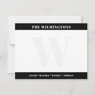 Modern Monogram Family Black and White Stationery Card