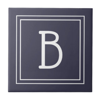 Modern Monogram Family Initial Blue & White Ceramic Tile