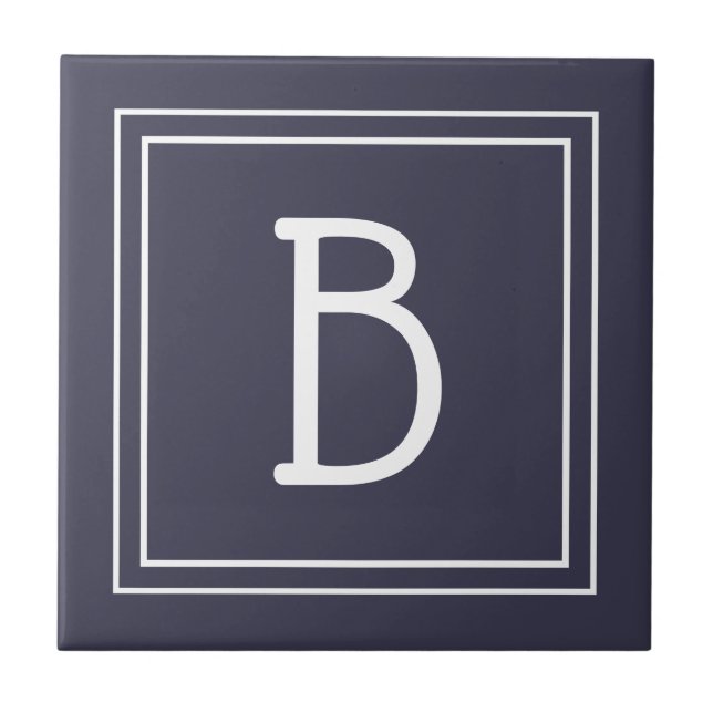 Modern Monogram Family Initial Blue & White Ceramic Tile (Front)