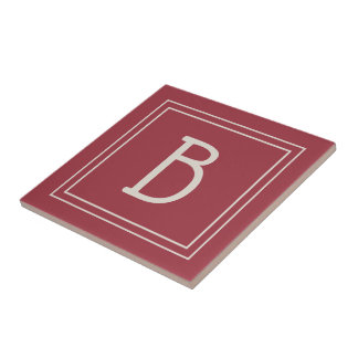 Modern Monogram Family Initial Keepsake Red Ceramic Tile
