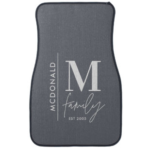 Modern monogram family navy grey stylish elegant c car mat
