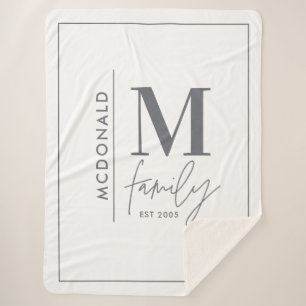Modern monogram family navy grey stylish sherpa blanket