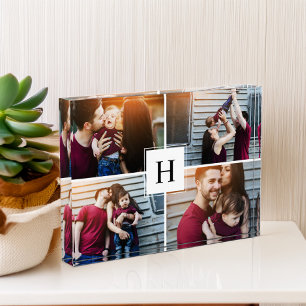 Modern Monogram Family Photo Collage Block
