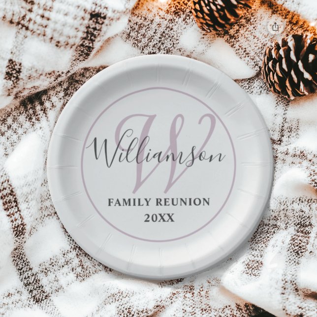 Modern Monogram Family Reunion   Paper Plate (Creator Uploaded)