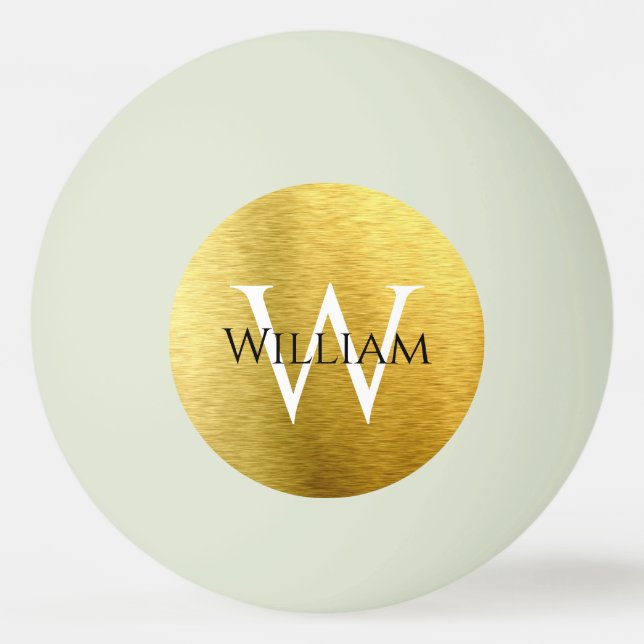 Modern Monogram Faux Gold Foil Initial Name Black Ping Pong Ball (Front)