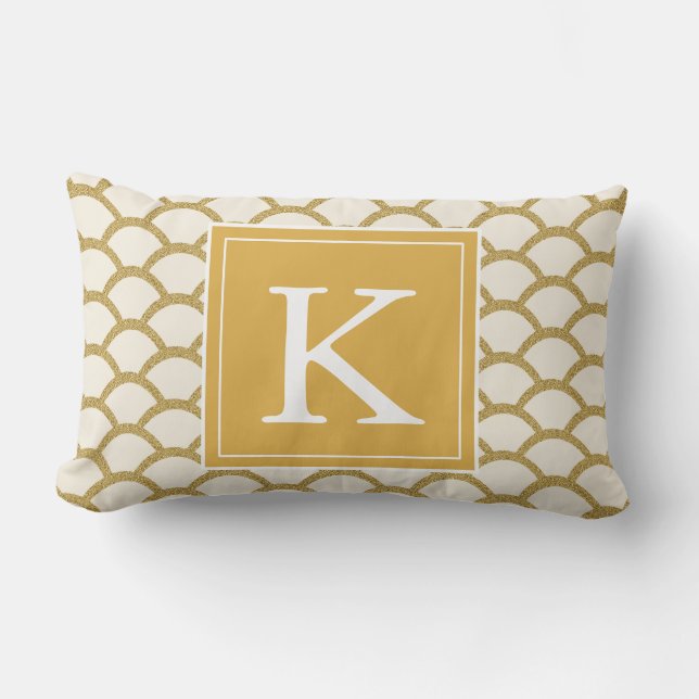 Modern Monogram Faux Gold Glitter Scallop Pillow (Front)