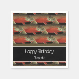 Modern Monogram Fish Salmon Design Black White Red Napkin