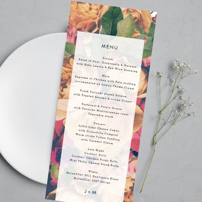 Modern Monogram Floral Boho Wedding Menu (Creator Uploaded)