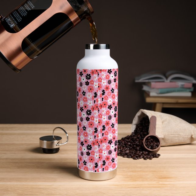Modern  Monogram   Floral Pattern Water Bottle (Coffee)
