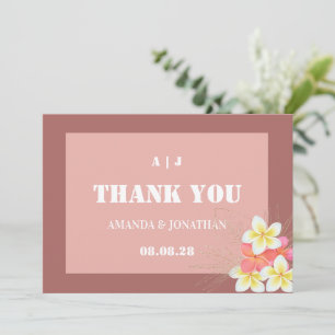 Modern Monogram Floral Wedding Thank You Card
