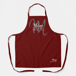 modern monogram for a chef cuisine dark-red apron