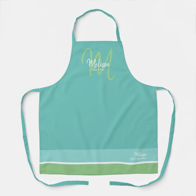 modern monogram for a chef cuisine teal-blue apron (Front)