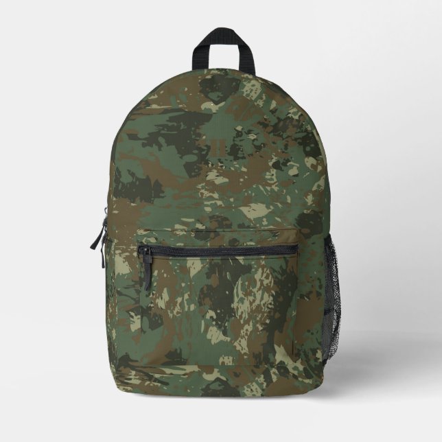Modern Monogram Forest Camouflage Camo Pattern Printed Backpack (Front)