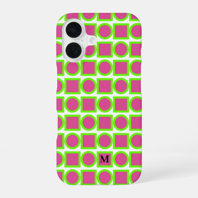 Modern Monogram Fuchsia Green Geometric iPhone 16 Case (Back)