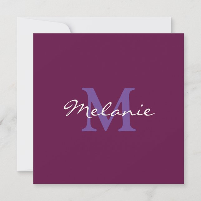 Modern Monogram Fuchsia Pink and Lilac Purple Card (Front)