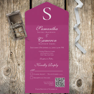 Modern Monogram Fuchsia Pink QR Code All In One Invitation