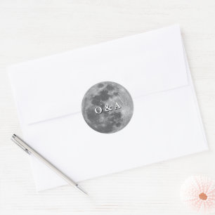Modern Monogram Full Moon Wedding  Classic Round Sticker
