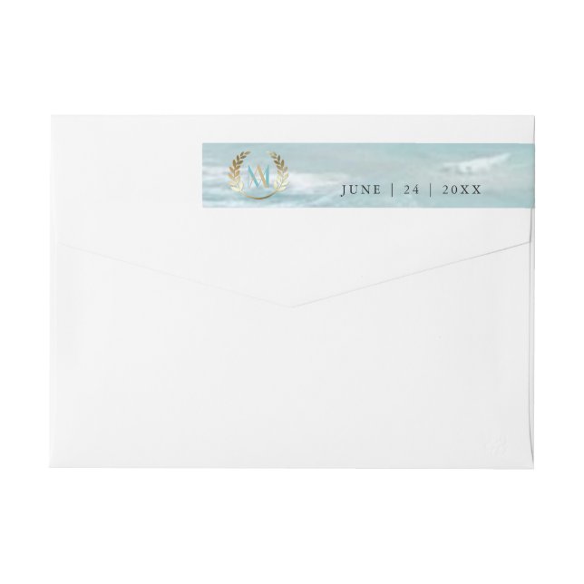 Modern Monogram Geometric Beach Wedding Wrap Around Label (Back)
