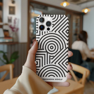 Modern Monogram Geometric Grey & White Pattern iPhone 13 Case