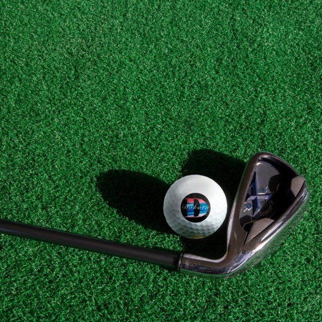 Modern monogram geometric initial D coral blue Golf Balls (Creator Uploaded)