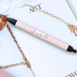 Modern Monogram Girly Script Blush Pink Initial Black Ink Pen