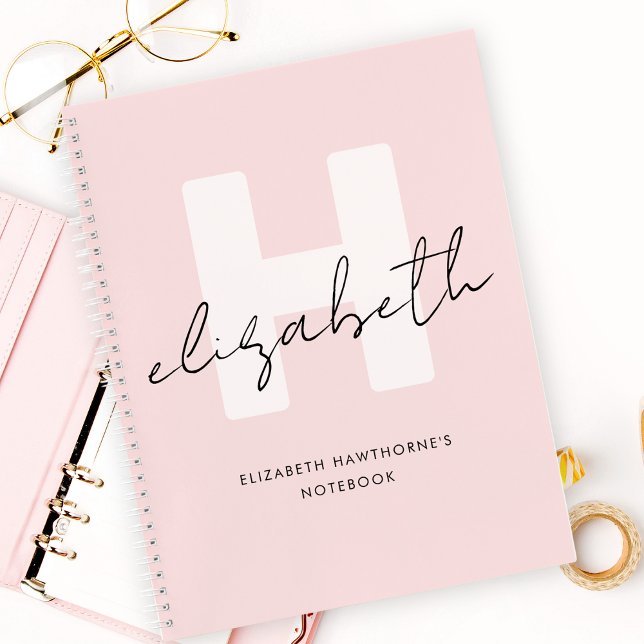 Modern Monogram Girly Script Blush Pink Initial Notebook (Creator Uploaded)
