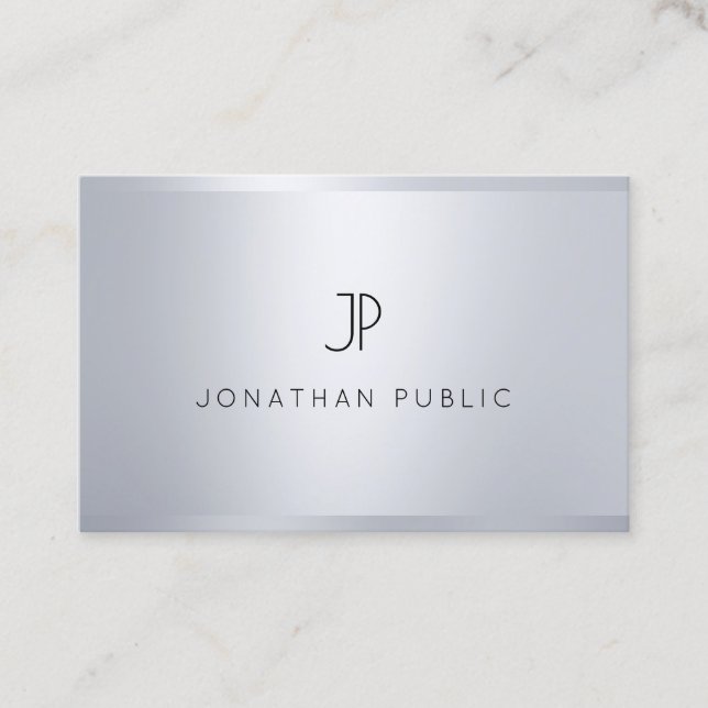 Modern Monogram Glamourous Silver Template Cool Business Card (Front)
