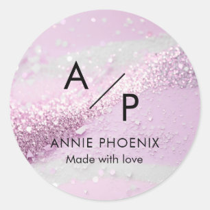 Modern Monogram Glitter Classic Round Sticker