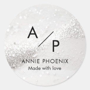 Modern Monogram Glitter Classic Round Sticker