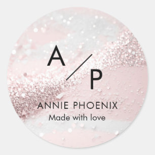 Modern Monogram Glitter Classic Round Sticker