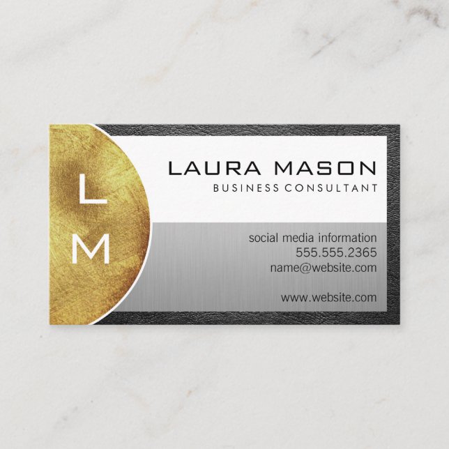 Modern Monogram | Gold and Leather Business Card (Front)