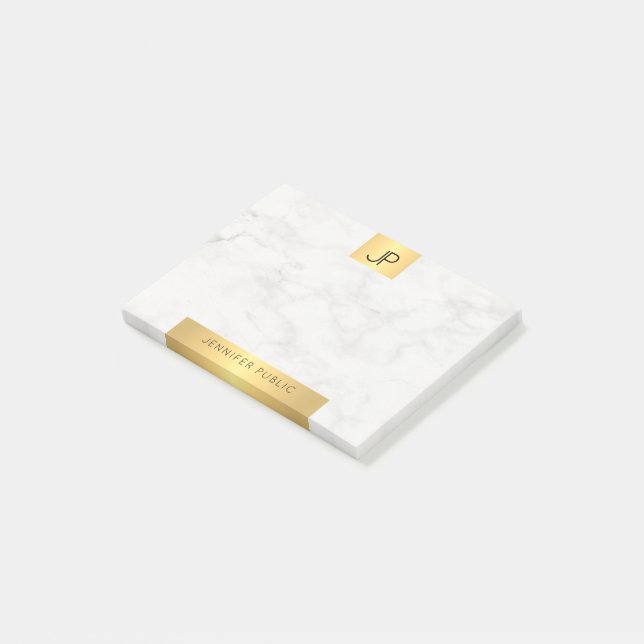 Modern Monogram Gold And Marble Elegant Plain Post-it Notes (Angled)