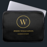 Modern Monogram Gold Black Business Laptop Sleeve<br><div class="desc">Customisable Modern Monogram Gold Black Business. Simple elegant design featuring gold coloured text on black on front and back. Professional design will look great in any business setting.</div>