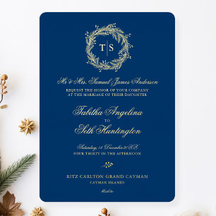 Modern Monogram Gold Blue Wedding