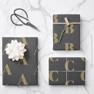 Modern monogram gold charcoal grey initial pattern wrapping paper sheet