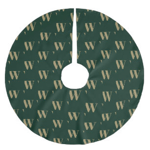 Modern monogram gold dark green custom initial brushed polyester tree skirt