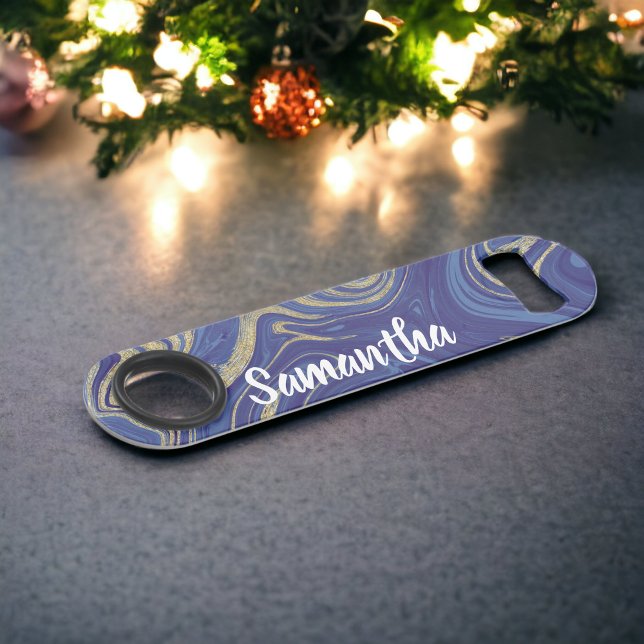 Modern monogram gold glitter marble navy blue (Modern monogram gold glitter marble navy blue bar key)