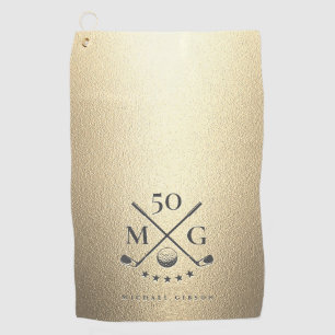 Modern Monogram Gold Golfer Birthday Golf  Golf Towel