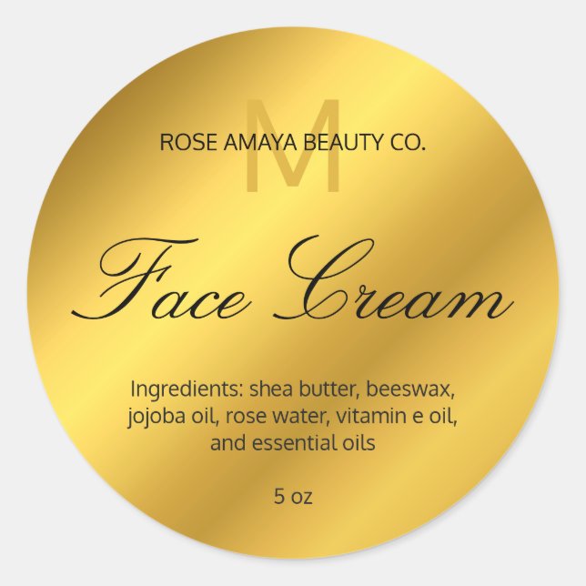 Modern Monogram Gold Gradient Beauty Spa Cosmetic Classic Round Sticker (Front)