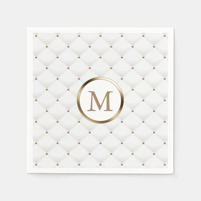 Modern Monogram Gold Initial Luxury White Quilted Napkin (Front)